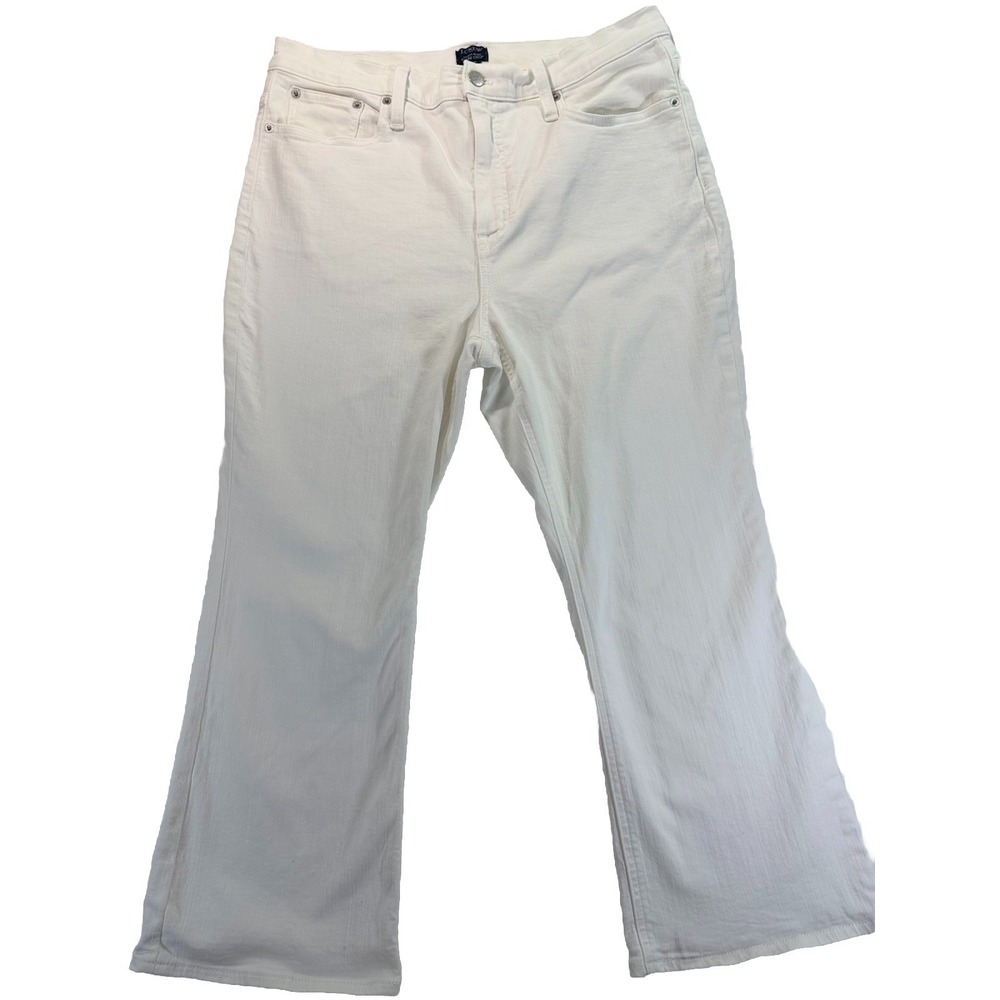 J.Crew‎ Jeans Women's 32P High Rise Flare Crop White Denim Signature Stretch